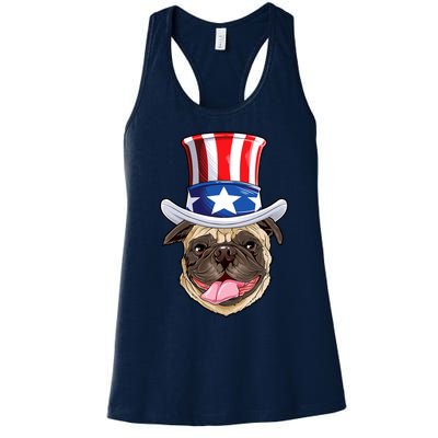 Pug Uncle Sam Shirt 4th Of July Kids Boys American Flag Women's Racerback Tank