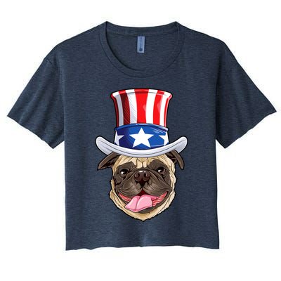 Pug Uncle Sam Shirt 4th Of July Kids Boys American Flag Women's Crop Top Tee