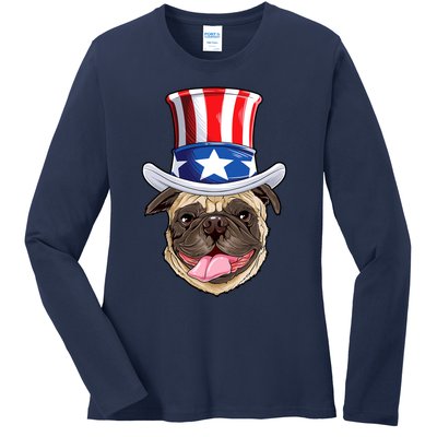 Pug Uncle Sam Shirt 4th Of July Kids Boys American Flag Ladies Long Sleeve Shirt