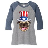 Pug Uncle Sam Shirt 4th Of July Kids Boys American Flag Women's Tri-Blend 3/4-Sleeve Raglan Shirt