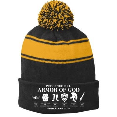 Put on the Full Armor of God Ephesians 6:10 Stripe Pom Pom Beanie