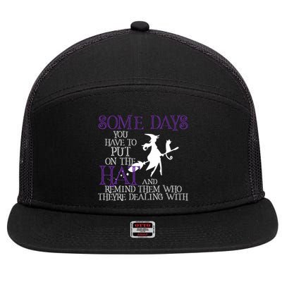 Put On The Hat Funny Witch Halloween 7 Panel Mesh Trucker Snapback Hat