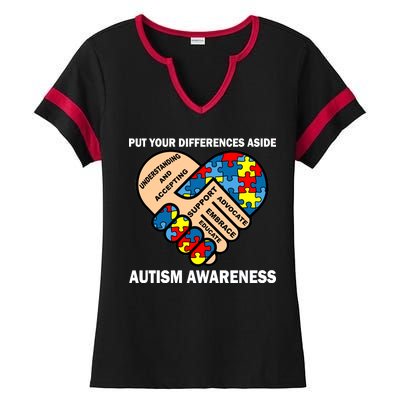 Put Your Differences Aside Autism Awareness Ladies Halftime Notch Neck Tee