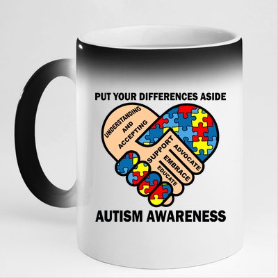 Put Your Differences Aside Autism Awareness 11oz Black Color Changing Mug