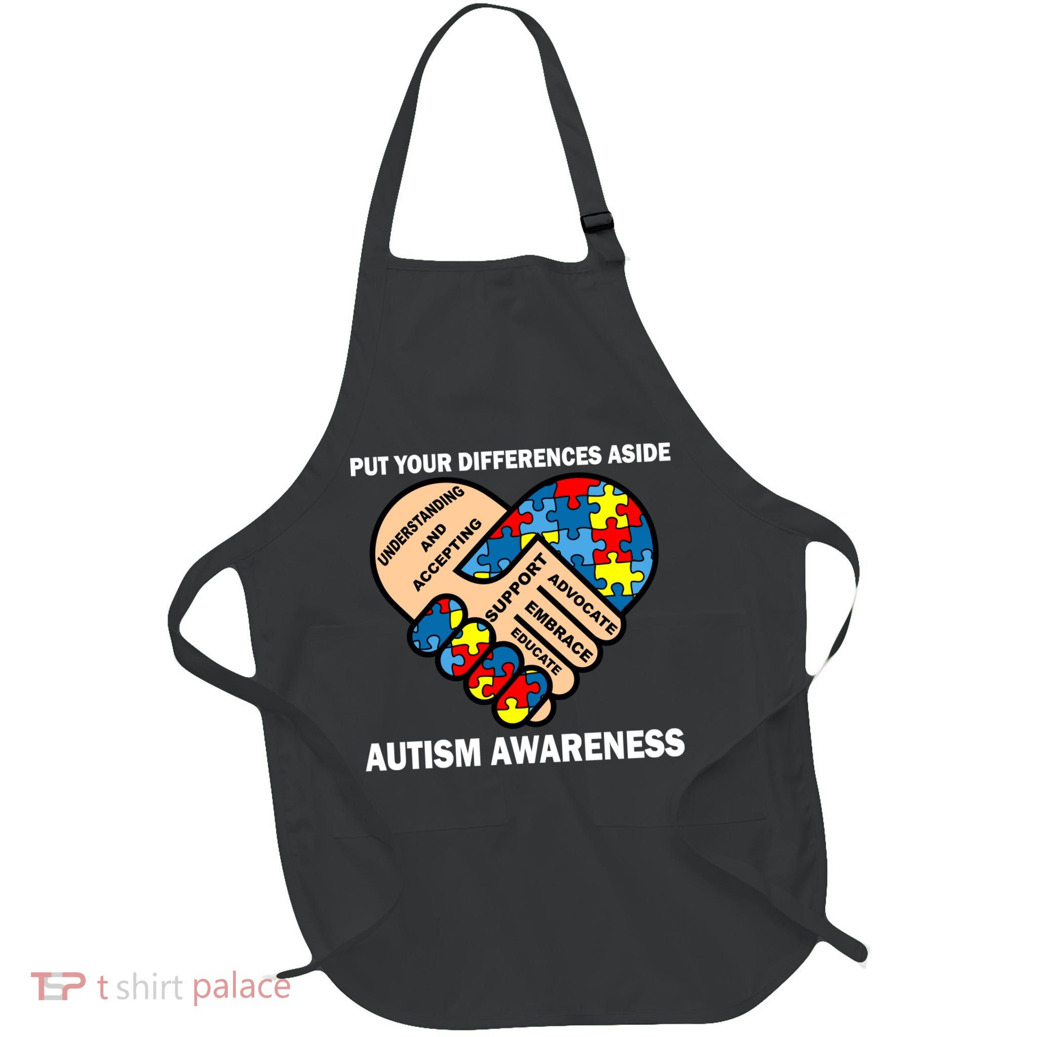 Put Your Differences Aside Autism Awareness Full-Length Apron With Pockets
