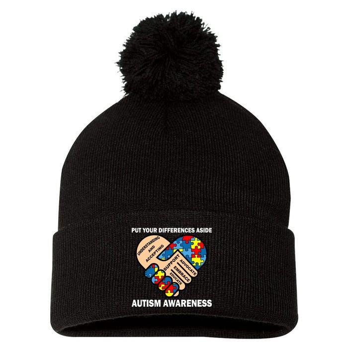Put Your Differences Aside Autism Awareness Pom Pom 12in Knit Beanie