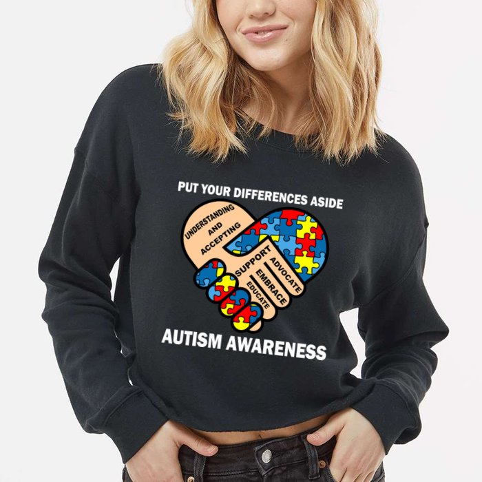Put Your Differences Aside Autism Awareness Cropped Pullover Crew