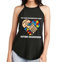 Put Your Differences Aside Autism Awareness Women's Perfect Tri Rocker Tank