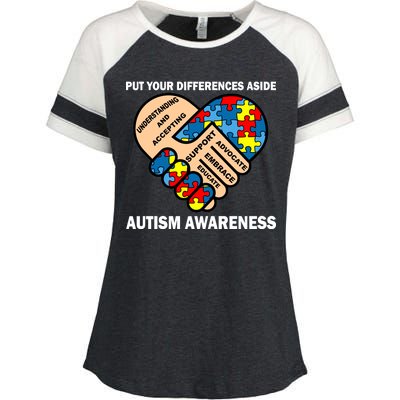 Put Your Differences Aside Autism Awareness Enza Ladies Jersey Colorblock Tee