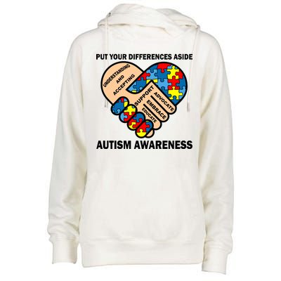 Put Your Differences Aside Autism Awareness Womens Funnel Neck Pullover Hood