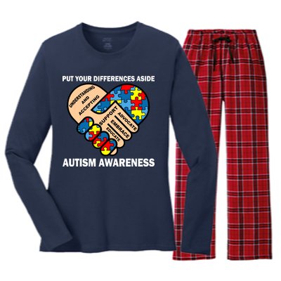 Put Your Differences Aside Autism Awareness Women's Long Sleeve Flannel Pajama Set 