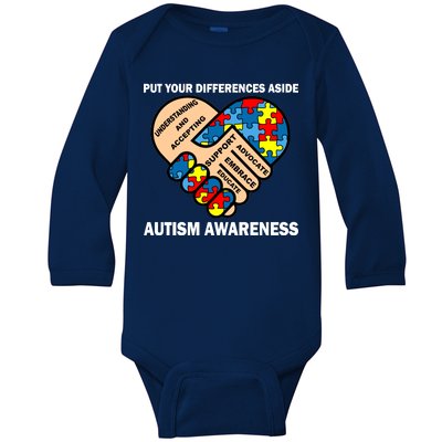 Put Your Differences Aside Autism Awareness Baby Long Sleeve Bodysuit