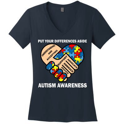 Put Your Differences Aside Autism Awareness Women's V-Neck T-Shirt