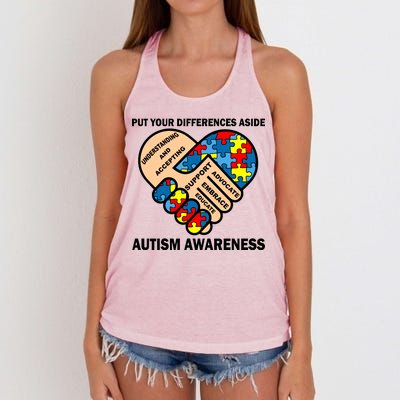 Put Your Differences Aside Autism Awareness Women's Knotted Racerback Tank