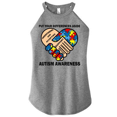 Put Your Differences Aside Autism Awareness Women's Perfect Tri Rocker Tank