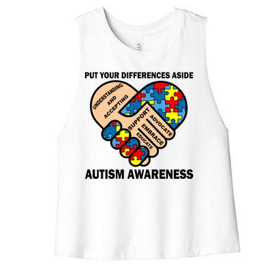 Put Your Differences Aside Autism Awareness Women's Racerback Cropped Tank