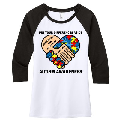 Put Your Differences Aside Autism Awareness Women's Tri-Blend 3/4-Sleeve Raglan Shirt