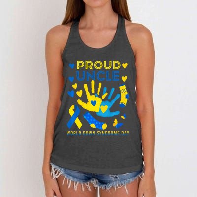 Proud Uncle T21 World Down Syndrome Awareness Day Ribbon Women's Knotted Racerback Tank