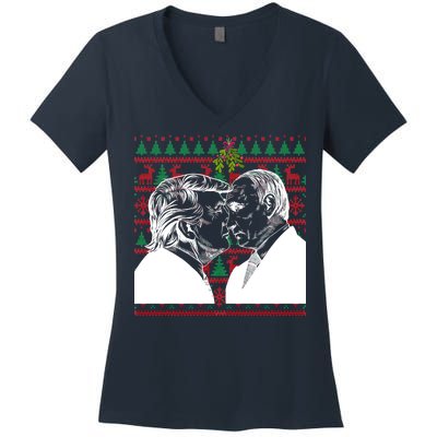 Putin Trump Mistletoe Ugly Christmas Sweater Women's V-Neck T-Shirt