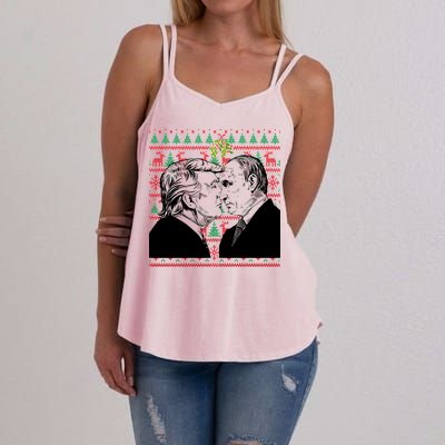 Putin Trump Mistletoe Ugly Christmas Sweater Women's Strappy Tank