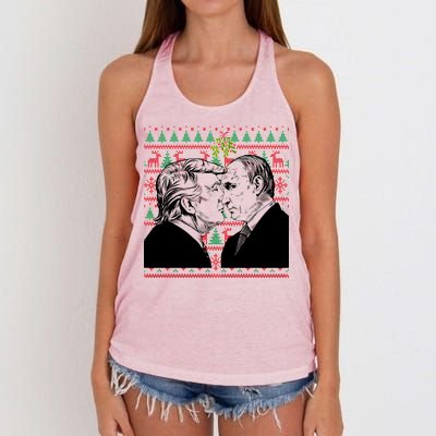 Putin Trump Mistletoe Ugly Christmas Sweater Women's Knotted Racerback Tank