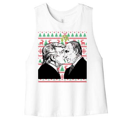 Putin Trump Mistletoe Ugly Christmas Sweater Women's Racerback Cropped Tank