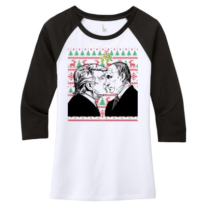 Putin Trump Mistletoe Ugly Christmas Sweater Women's Tri-Blend 3/4-Sleeve Raglan Shirt