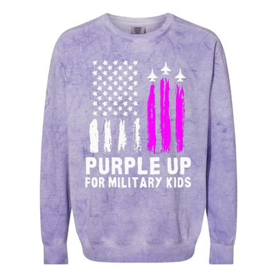 Purple Up US Flag Fighter Jet Military Kids Military Child Colorblast Crewneck Sweatshirt