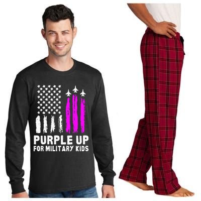 Purple Up US Flag Fighter Jet Military Kids Military Child Long Sleeve Pajama Set