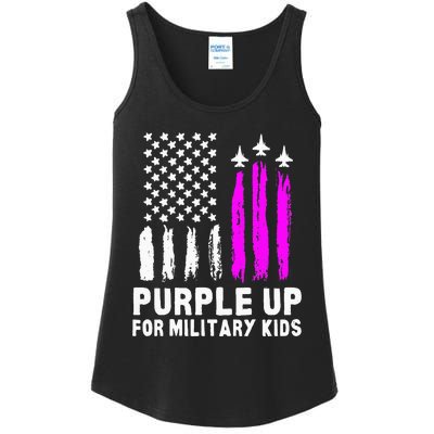 Purple Up US Flag Fighter Jet Military Kids Military Child Ladies Essential Tank