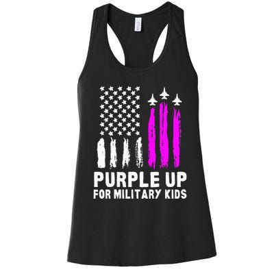 Purple Up US Flag Fighter Jet Military Kids Military Child Women's Racerback Tank