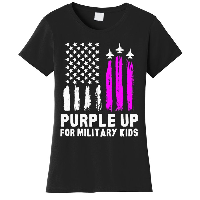 Purple Up US Flag Fighter Jet Military Kids Military Child Women's T-Shirt