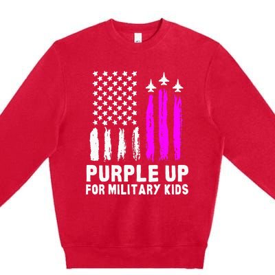 Purple Up US Flag Fighter Jet Military Kids Military Child Premium Crewneck Sweatshirt