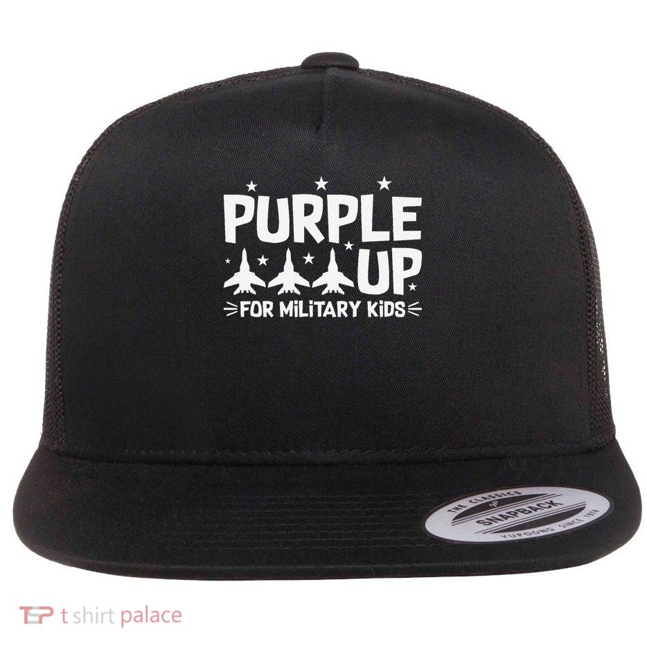 Purple Up USA Flag Fighter Jets Military Child Matching Flatbill Hat