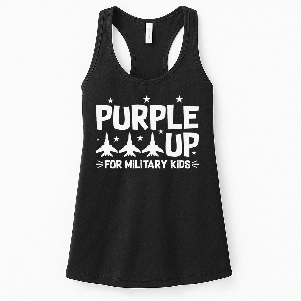 Purple Up USA Flag Fighter Jets Military Child Matching Womens Tank Top