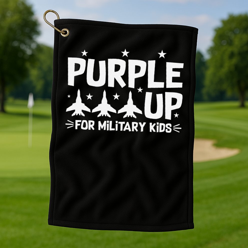 Purple Up USA Flag Fighter Jets Military Child Matching Golf Towel
