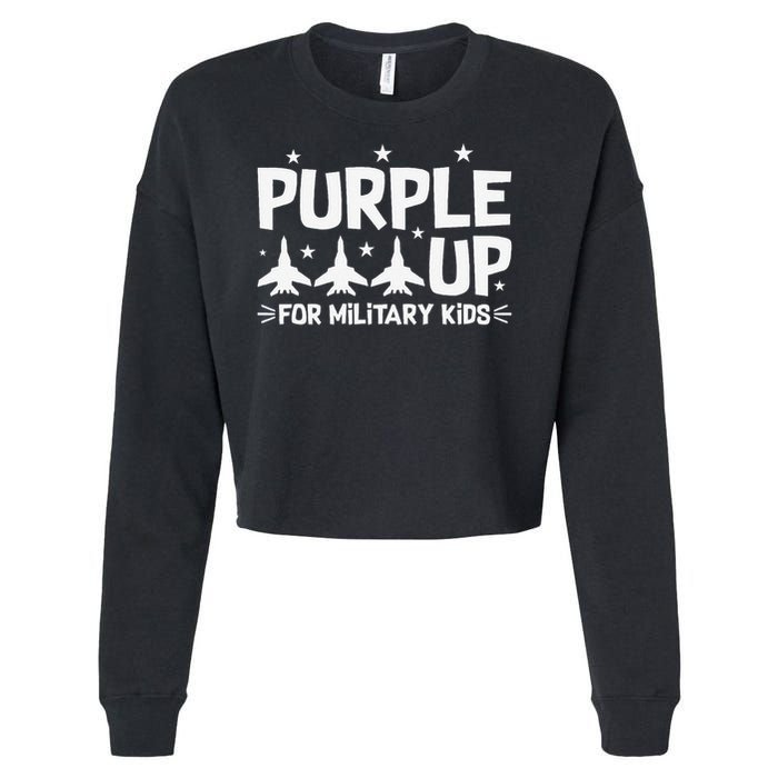 Purple Up USA Flag Fighter Jets Military Child Matching Cropped Pullover Crew
