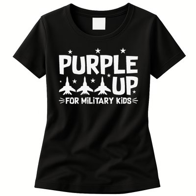 Purple Up USA Flag Fighter Jets Military Child Matching Womens T-Shirt