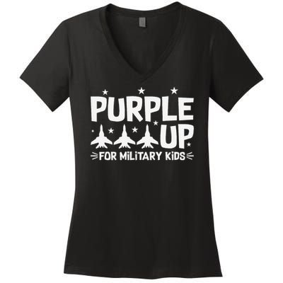 Purple Up USA Flag Fighter Jets Military Child Matching Women's V-Neck T-Shirt