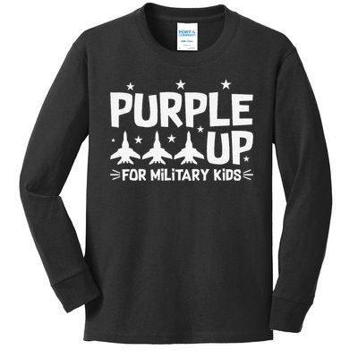 Purple Up USA Flag Fighter Jets Military Child Matching Kids Long Sleeve Shirt