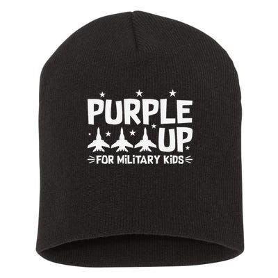 Purple Up USA Flag Fighter Jets Military Child Matching Short Acrylic Beanie