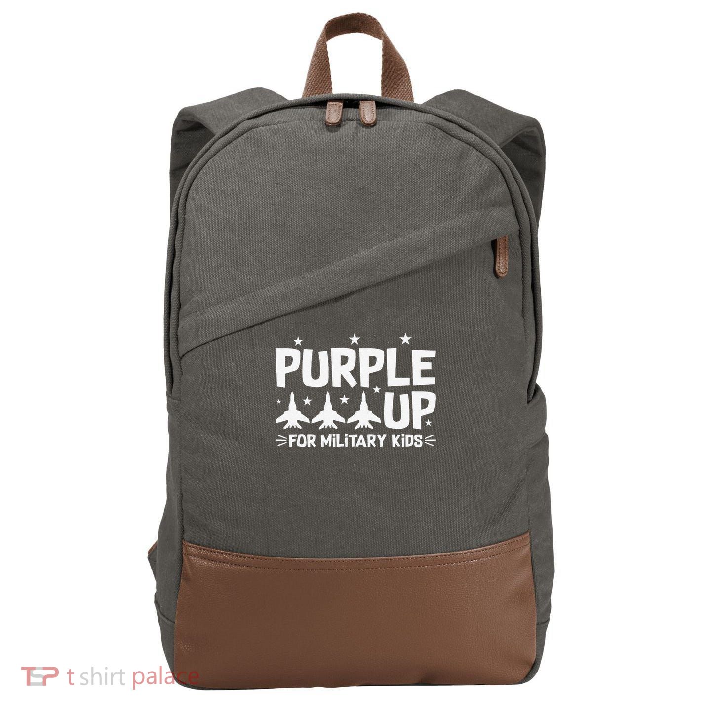 Purple Up USA Flag Fighter Jets Military Child Matching Cotton Canvas Backpack