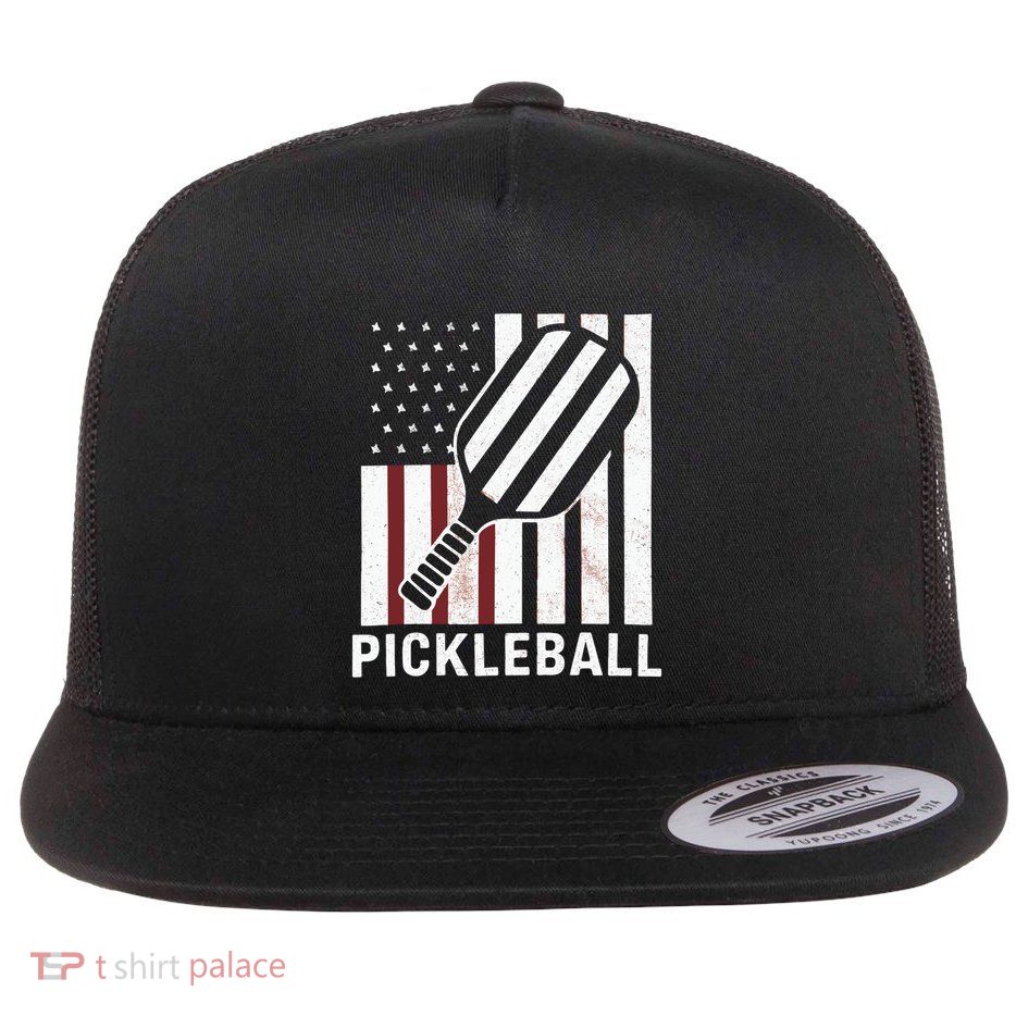 Pickleball Usa Us Flag Pickleball Player Paddleball Lover Gift Flat Bill Trucker Hat