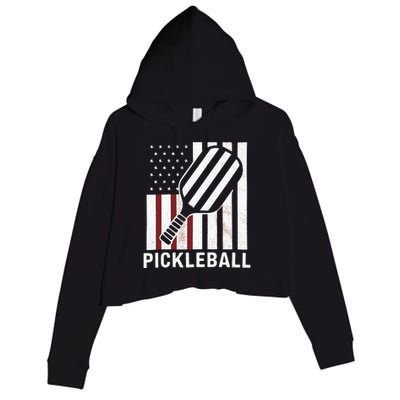 Pickleball Usa Us Flag Pickleball Player Paddleball Lover Gift Crop Fleece Hoodie