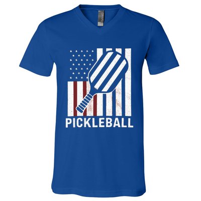 Pickleball Usa Us Flag Pickleball Player Paddleball Lover Gift V-Neck T-Shirt