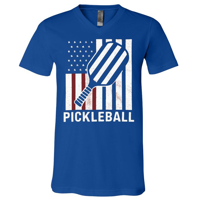 Pickleball Usa Us Flag Pickleball Player Paddleball Lover Gift V-Neck T-Shirt