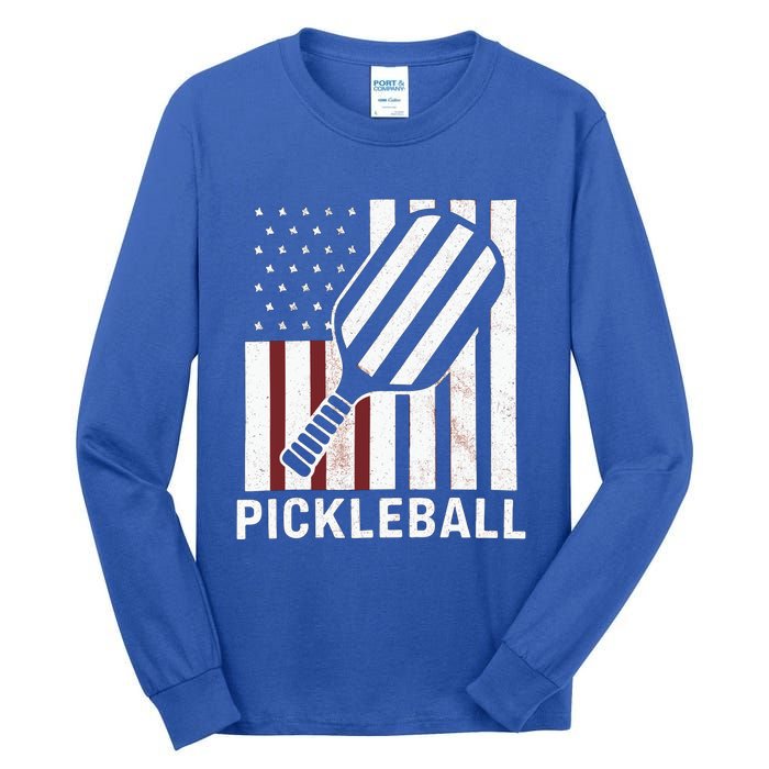 Pickleball Usa Us Flag Pickleball Player Paddleball Lover Gift Tall Long Sleeve T-Shirt