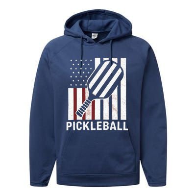 Pickleball Usa Us Flag Pickleball Player Paddleball Lover Gift Performance Fleece Hoodie