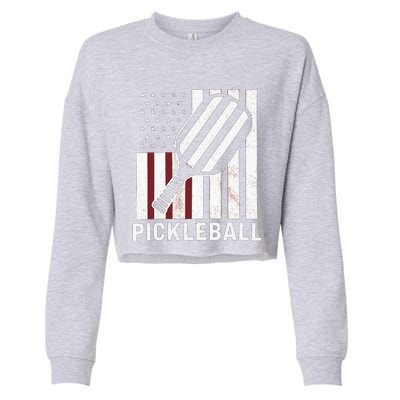 Pickleball Usa Us Flag Pickleball Player Paddleball Lover Gift Cropped Pullover Crew