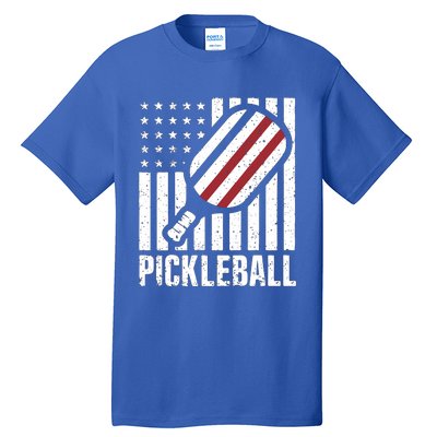 Pickleball Usa Us Flag Pickleball Player Paddleball Lover Great Gift Tall T-Shirt